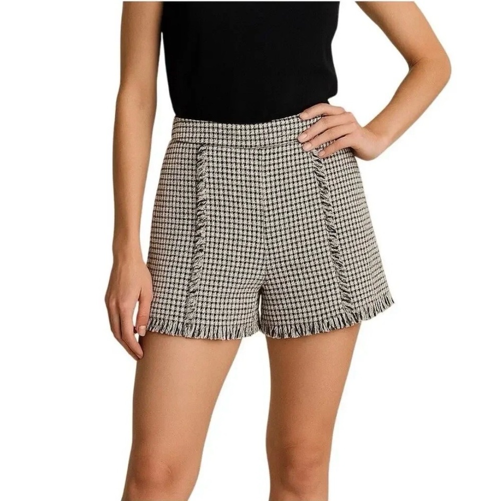 Zara Black & White Houndstooth High-Waist Shorts